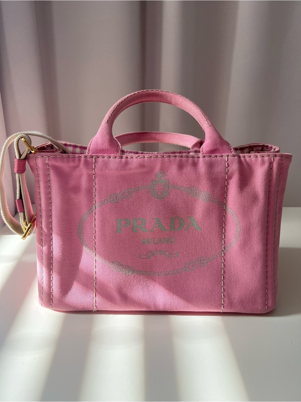 Prada Canapa Pink Canvas Mini Tote with Removable Strap